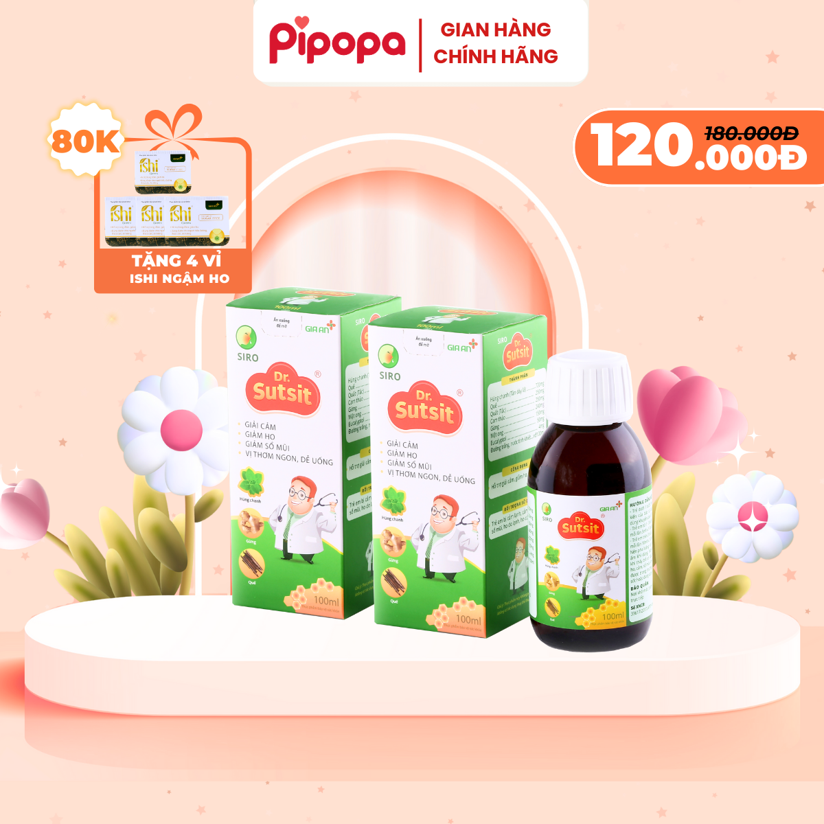 [TẶNG QUÀ] Combo 2 Chai Siro Ho DR. SUTSIT Giảm Cảm, Giảm Ho, Giảm Sổ Mũi Cho Bé Từ 0+ Chai 100ml Tặng Kèm 4 Vỉ Ngậm Ho Ishi Green